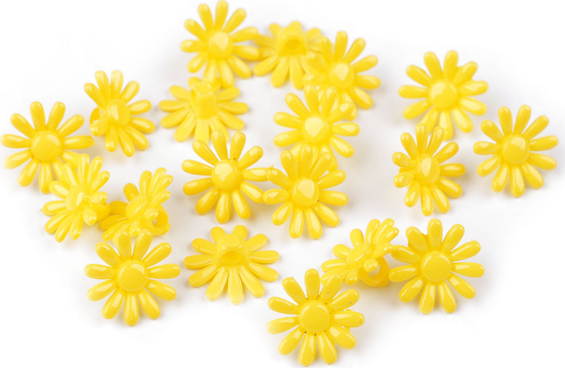 Plastové knoflíky / korálky květ Ø15 mm Varianta: 1 žlutá, Balení: 20 ks