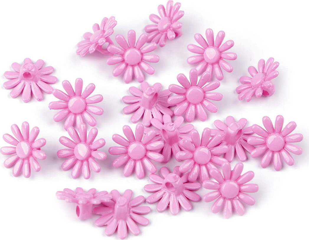 Plastové knoflíky / korálky květ Ø15 mm Varianta: 2 růžová sv., Balení: 20 ks