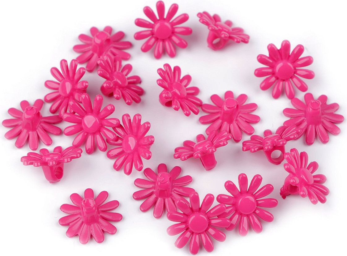 Plastové knoflíky / korálky květ Ø15 mm Varianta: 3 pink, Balení: 20 ks
