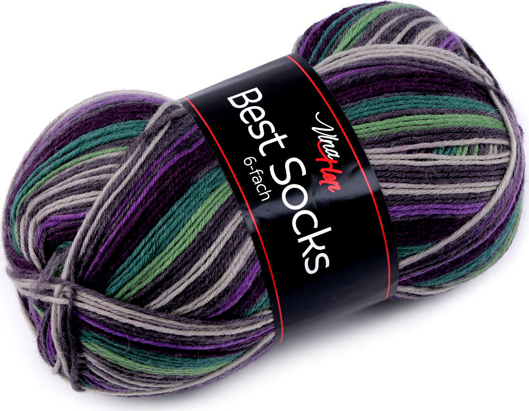 Pletací příze Best socks 150 g Varianta: 5 (7364) fialová tmavá šedá, Balení: 1 ks