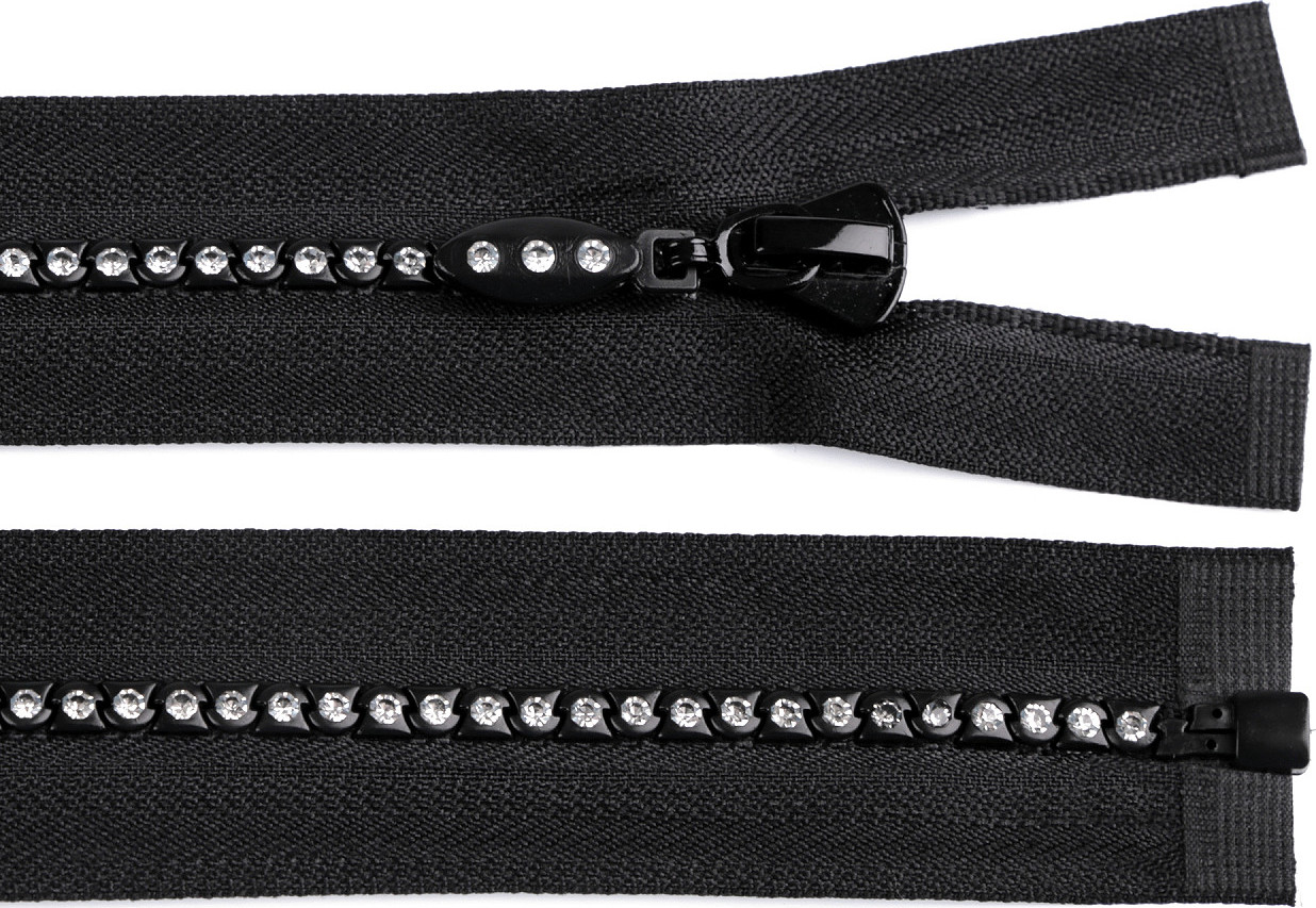 Kostěný zip šíře 4 mm délka 40 cm se štrasovými kamínky Varianta: černá, Balení: 1 ks