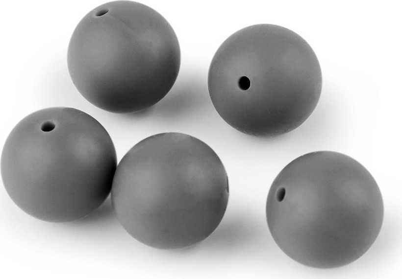 Silikonové korálky Ø15 mm Varianta: 4 (10) šedá, Balení: 5 ks