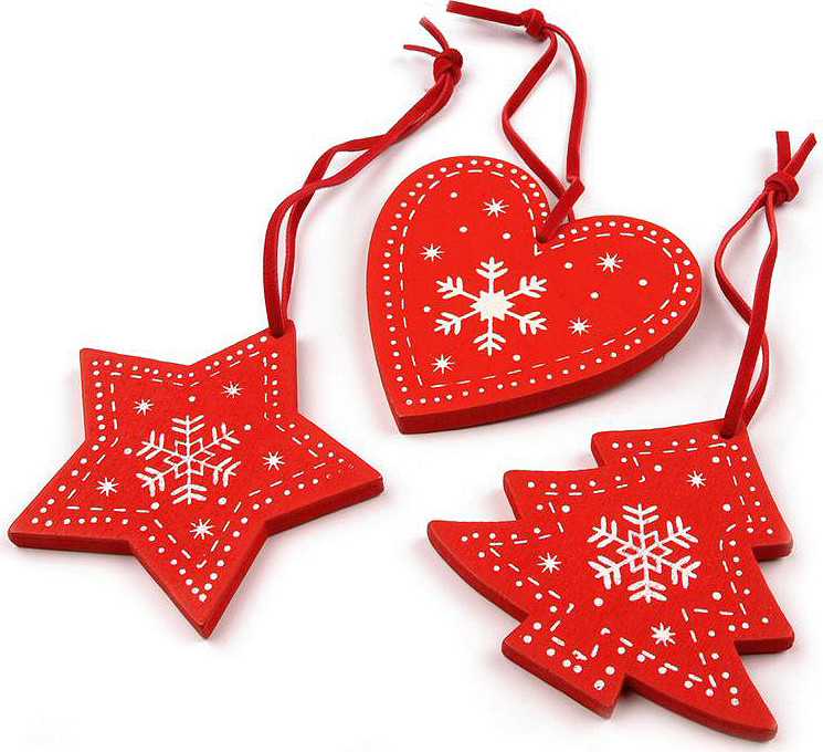 Dřevěná vánoční dekorace sada 3 ks Varianta: 2 červená, Balení: 1 sáček