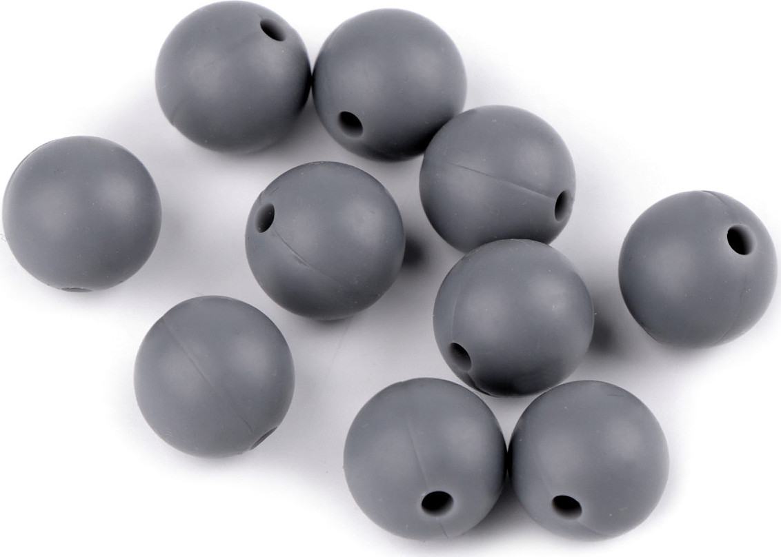 Silikonové korálky Ø12 mm Varianta: 4 (10) šedá, Balení: 10 ks