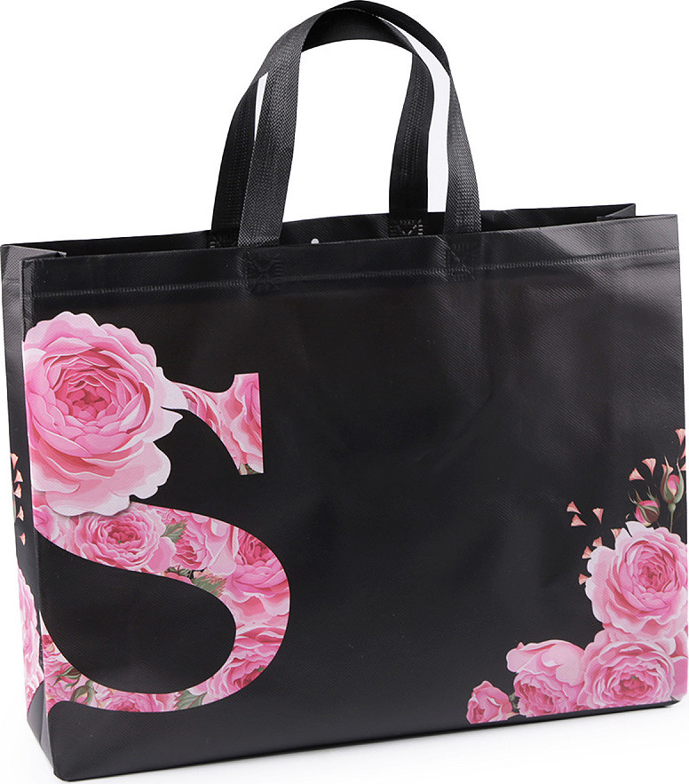 Taška z netkané textilie s květy růže 30x40 cm Varianta: 2 černá, Balení: 1 ks