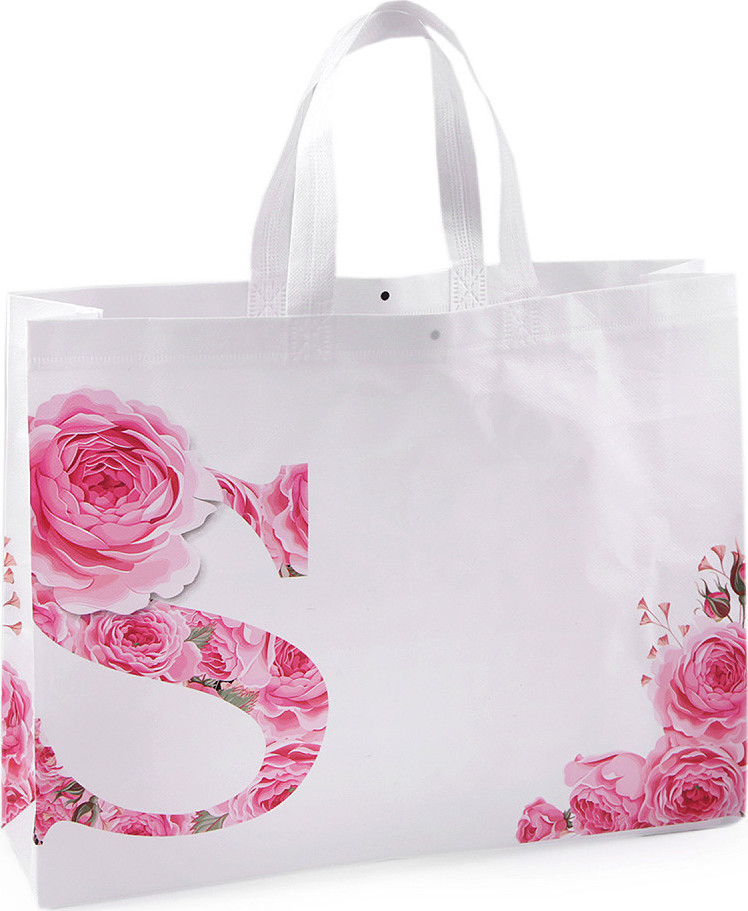 Taška z netkané textilie s květy růže 30x40 cm Varianta: 1 bílá, Balení: 1 ks
