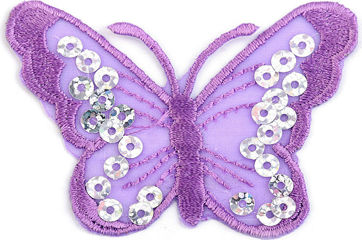 Nažehlovačka motýl s flitry Varianta: 5 fialová, Balení: 2 ks