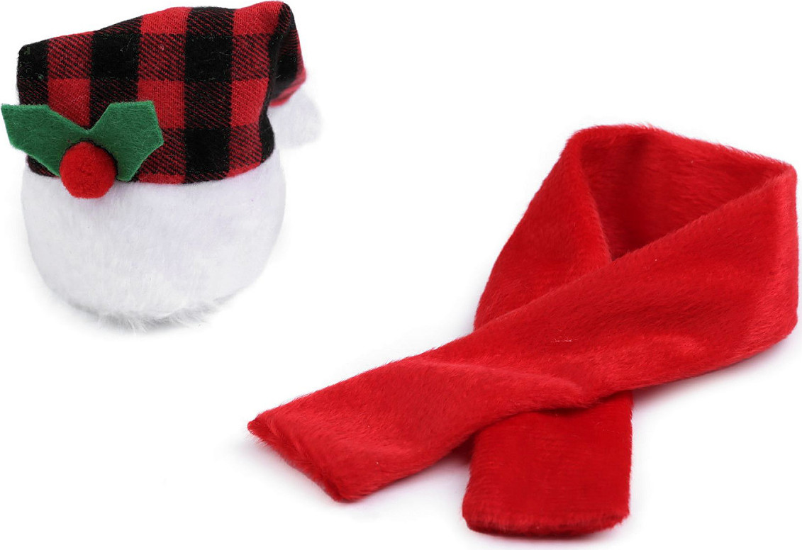 Vánoční mini čepice a šála na láhev Varianta: červená, Balení: 1 sada