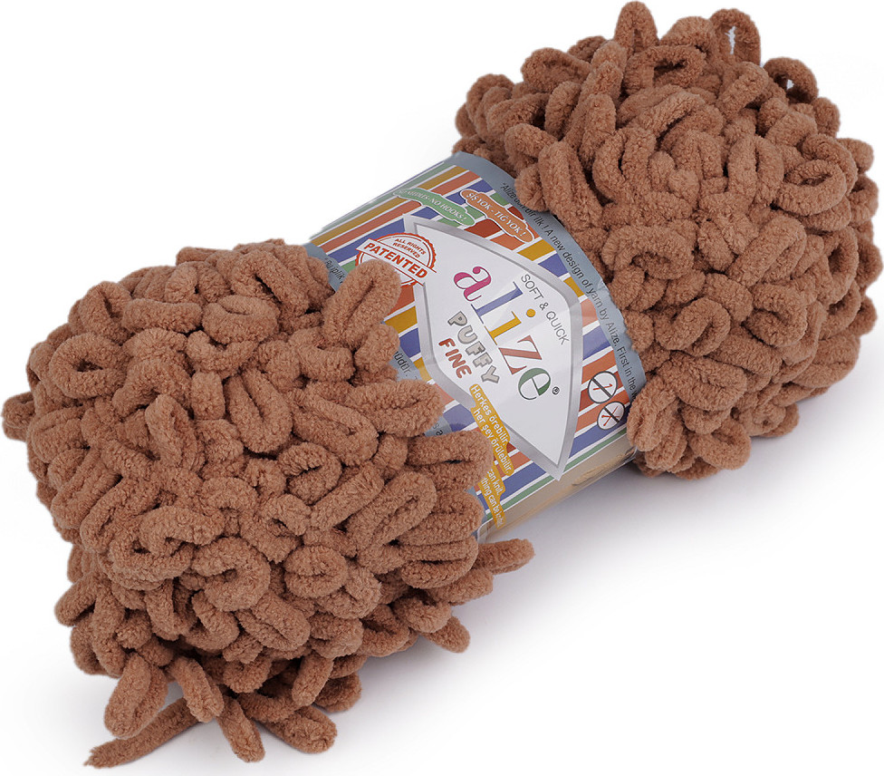 Pletací příze Alize Puffy Fine 100 g Varianta: 48 (261) hnědá koňak, Balení: 1 ks