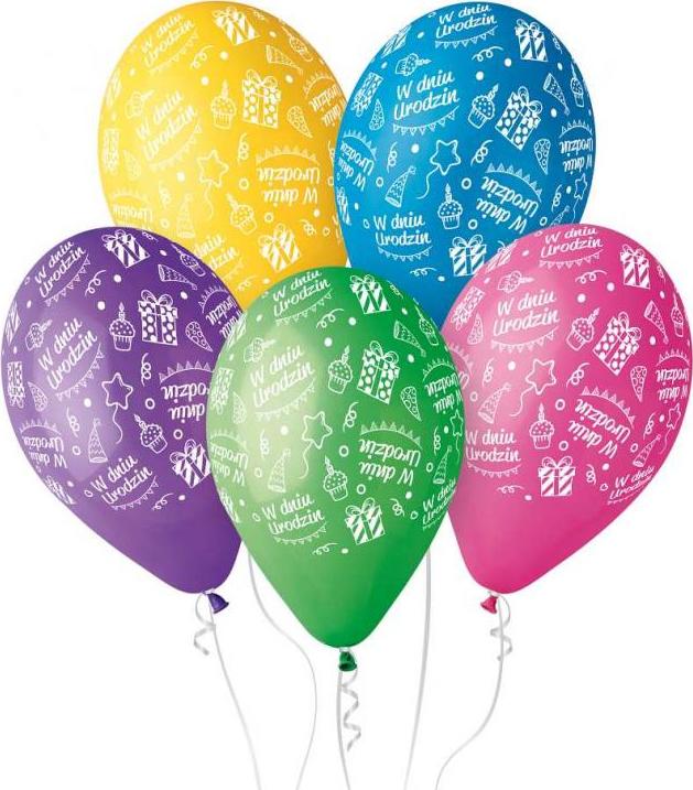 Prémiové balónky "Na vaše narozeniny", barevné, 12" / 5 ks.