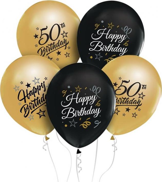 Godan / balloons Balónky Beauty&Charm 12" s potiskem "50", zlaté a černé, 5 ks.