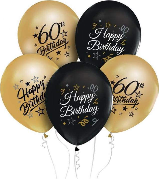 Godan / balloons Balónky Beauty&Charm 12" s potiskem "60", zlaté a černé, 5 ks.