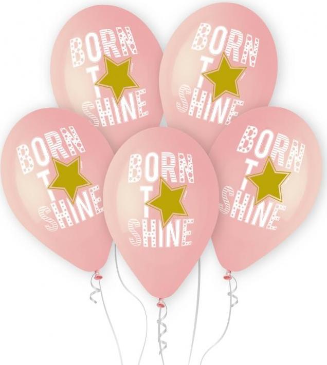 Prémiové balónky Helium Born to Shine (růžové), 13"/ 5 ks. KK