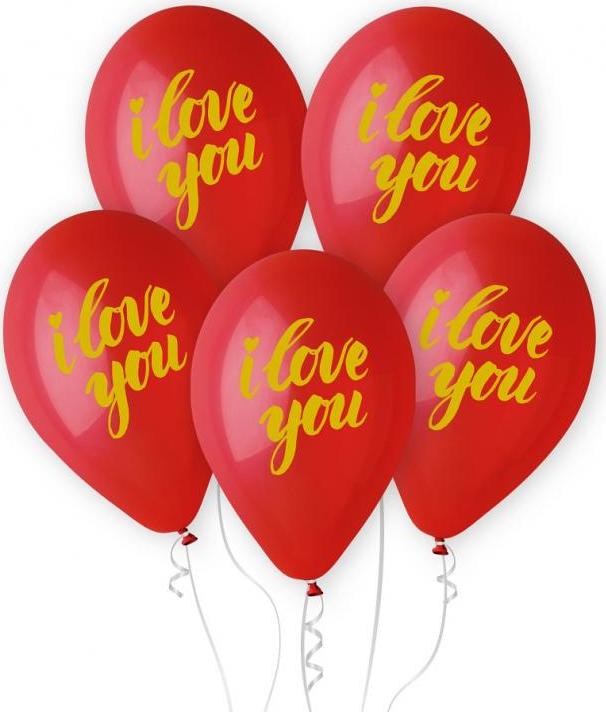 Prémiové balónky Helium I Love You (zlatý nápis), 13 palců/ 5 ks.