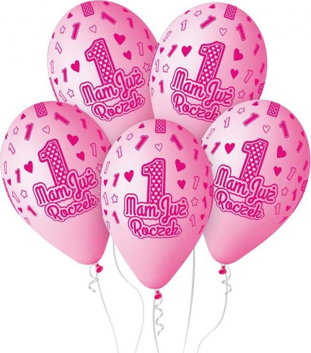Prémiové heliové balónky, je mi jeden rok, růžové, 13 palců/ 5 ks.
