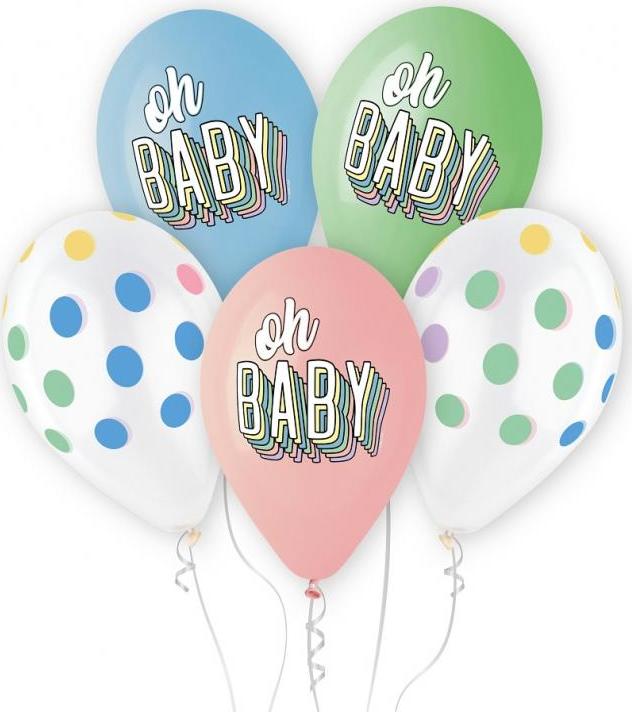 Prémiové balónky Helium Oh Baby, 13 palců/ 5 ks KK