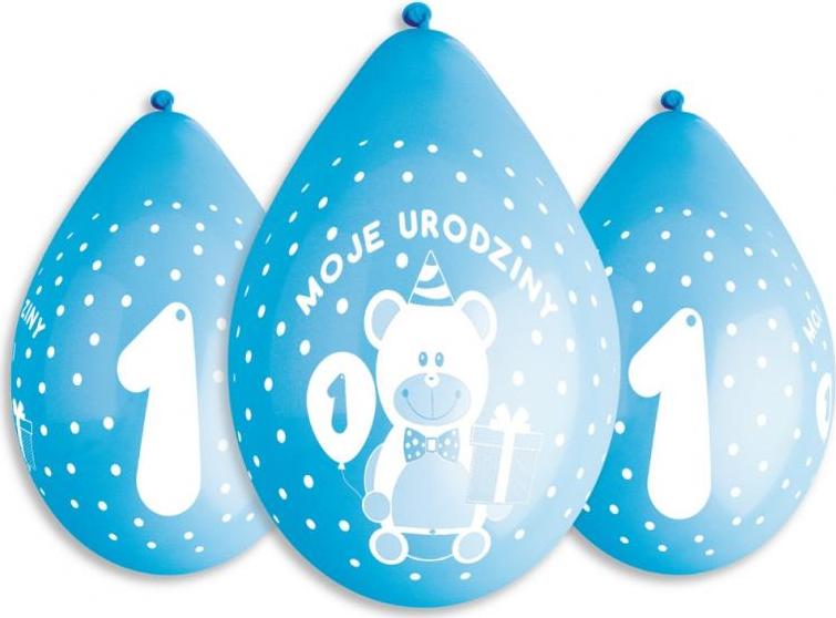 Prémiové balónky „Moje 1. narozeniny“, výše. 1 barva, pro kluka (závěsná), 12"/ 5 ks KK