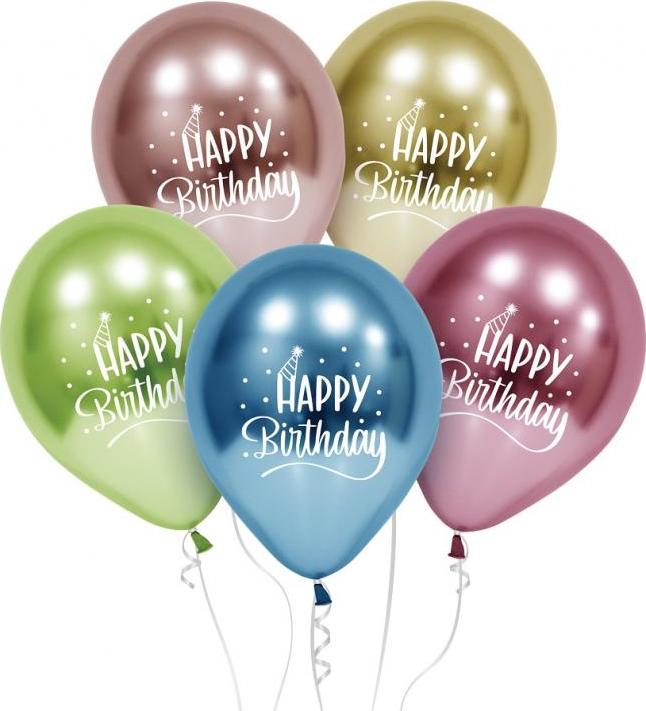 Godan / balloons Balónky Beauty&Charm Happy Birthday (platina), 12"/ 5 ks.