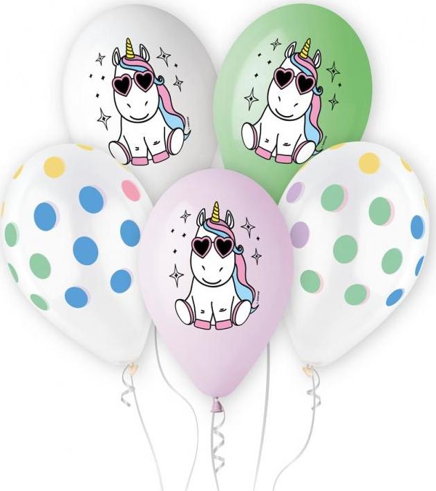 Prémiové heliové balónky Happy Unicorn, 13 palců/ 5 ks.