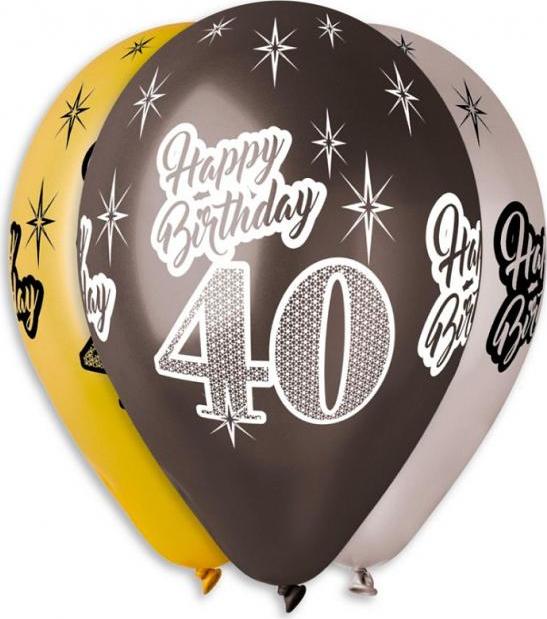 Prémiové balónky "Happy Birthday 40", metalické, 12" / 6 ks.