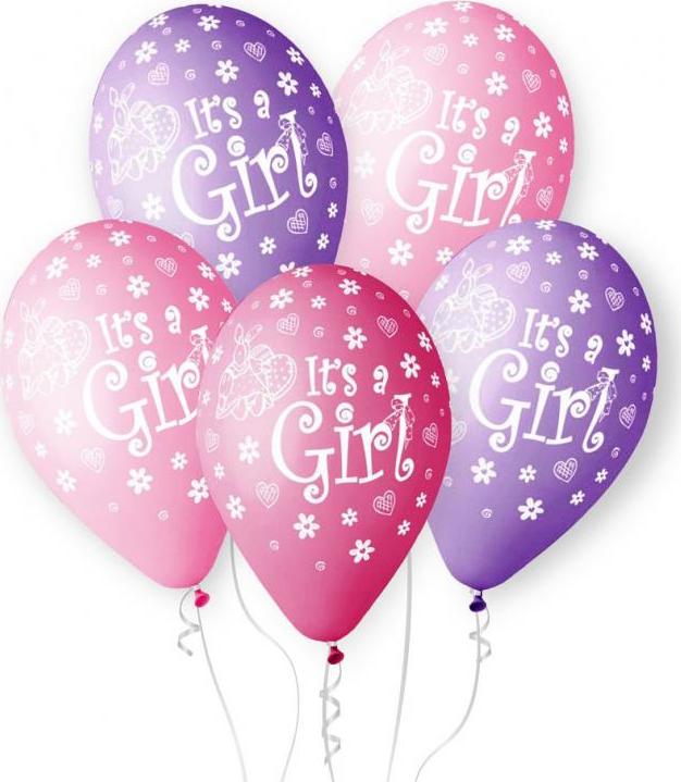 Prémiové balónky "Its a Girl", 12" / 5 ks.