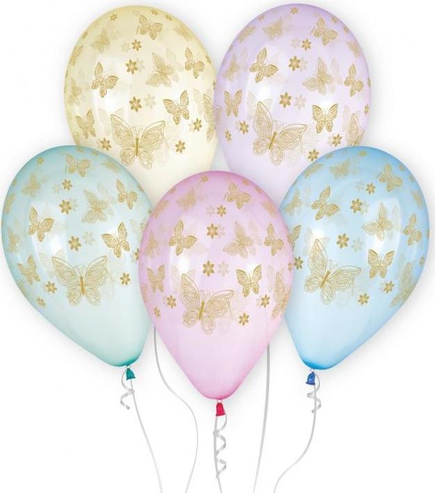 Prémiové heliové balónky Golden Butterflies, 13 palců/ 5 ks.