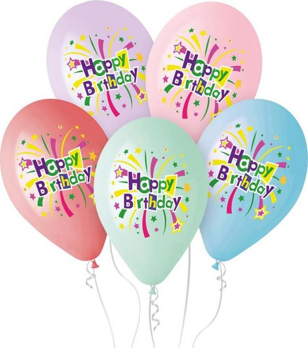 Prémiové heliové balónky "Happy Birthday", 13"/ 5 ks.