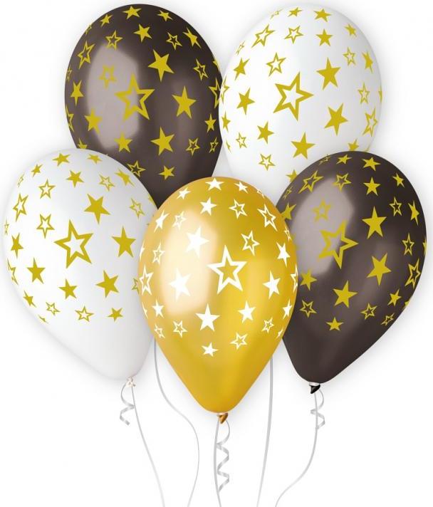 Prémiové heliové balónky GOLD STARS, 13 palců/ 6 ks.