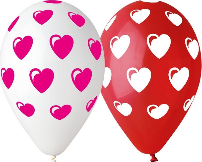 Prémiové balónky "Hearts", červené a bílé, 12" / 5 ks.