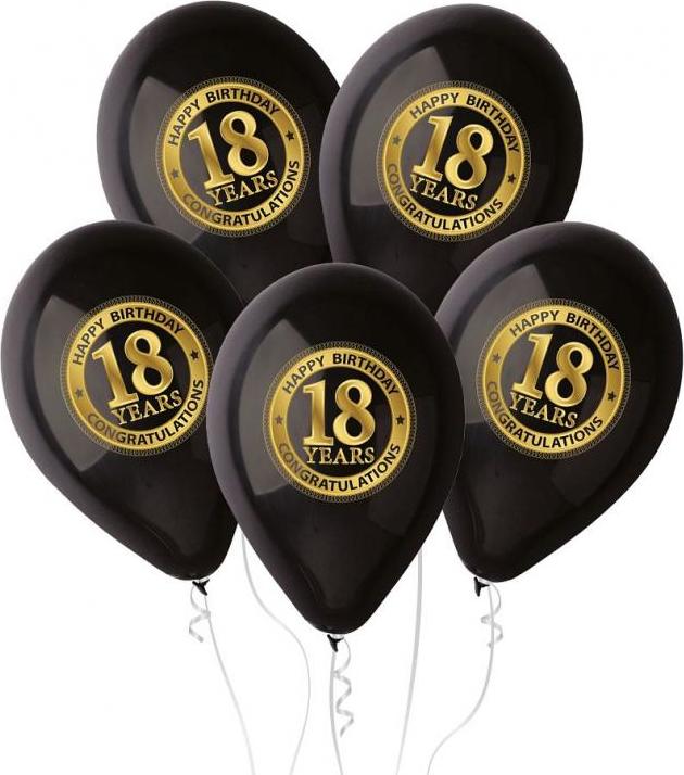 Prémiové balónky "18 let", černé, 12" / 5 ks.