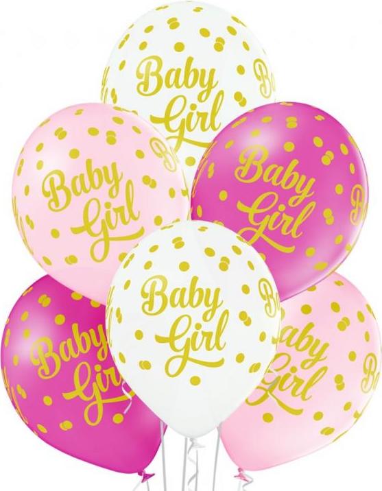 Balónky D11 Baby Girl Dots 1C5S, 6 ks.