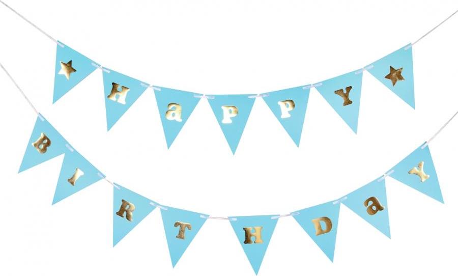 Godan / decorations B&G Happy Birthday papírová girlanda - Baby Boy, světle modrá, 300 cm, DIY, výška vlajky 17 cm