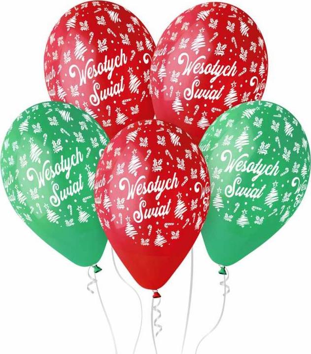 Premium Helium Merry Christmas balónky, červené a zelené, 13 palců/ 5 ks.