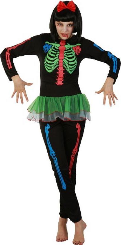 Godan / costumes Kostým pro dospělé "Skieletorka neon" (kombinéza se sukní, čelenka), velikosti: K.K