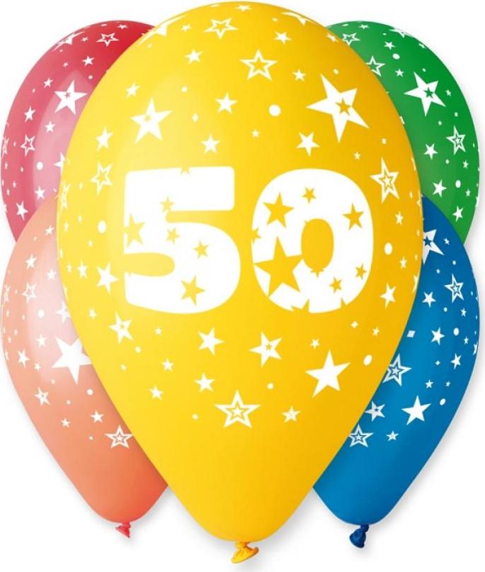 12" balónek s potiskem "50", pastelový mix / 5 ks.