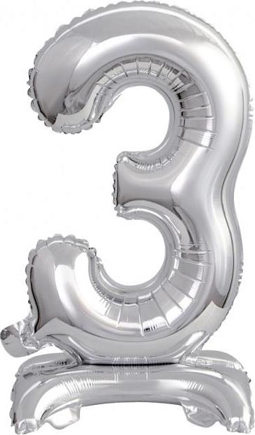 Godan / balloons B&C fóliový balónek Stojací číslo 3, stříbrný, 38 cm KK