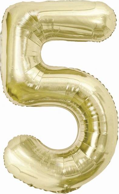 Fóliový balónek B&C, číslo 5, šampaňské, 85 cm