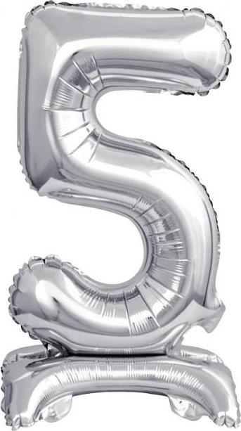 Godan / balloons B&C fóliový balónek Stojací číslo 5, stříbrný, 38 cm KK