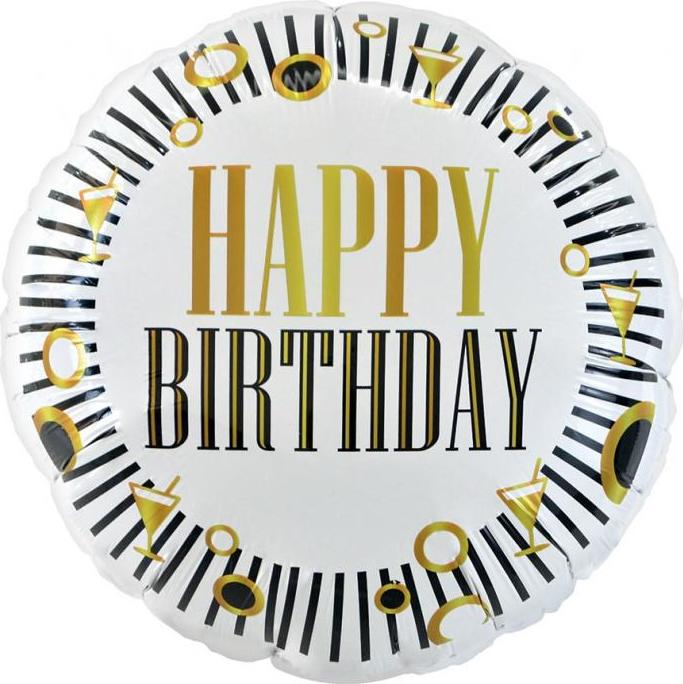 Happy Birthday (B&G Party) fóliový balónek, pruhy, kulatý 18