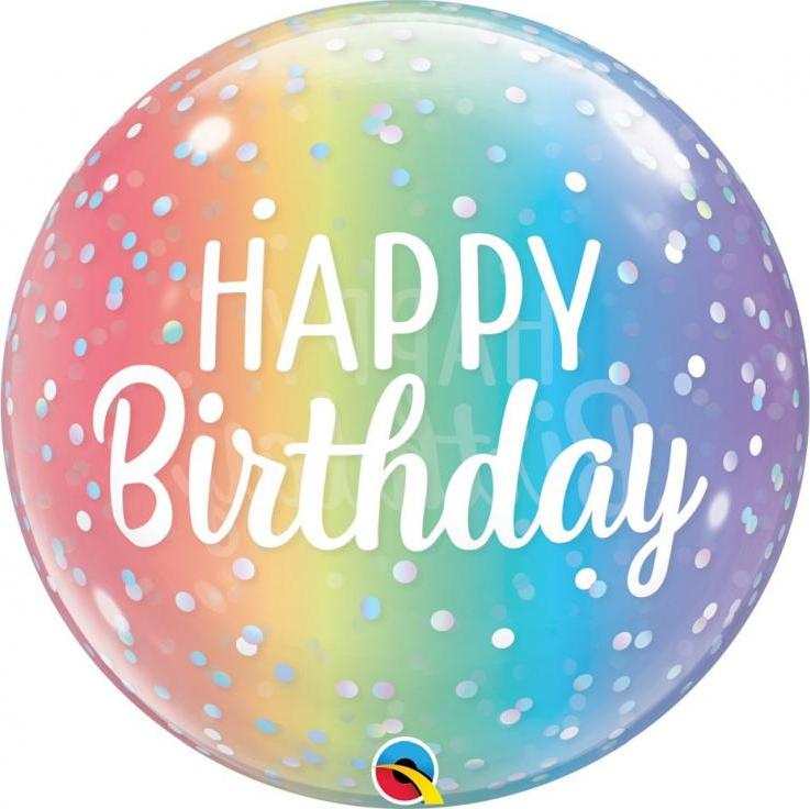 Qualatex Fóliový balónek 22" QL Bubble Capacity Happy Birthday, duhový