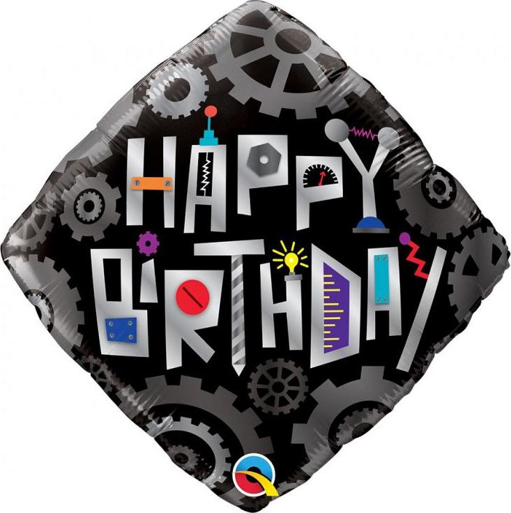 Qualatex 18" fóliový balónek QL SHP Birthday Robot Cogwheels