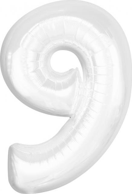 Godan / beauty & charm Fóliový balónek B&C, číslo 9, bílý, 92 cm