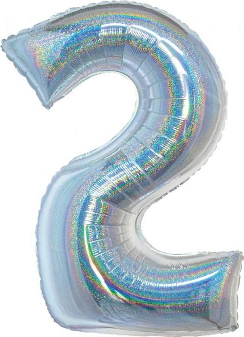 Godan / balloons Fóliový balónek B&C, číslo 2, holografický stříbrný, 76 cm