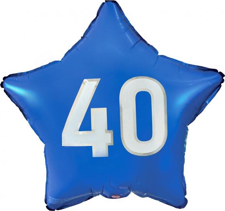 Fóliový balónek "40", modrá hvězda, bílý potisk, 19