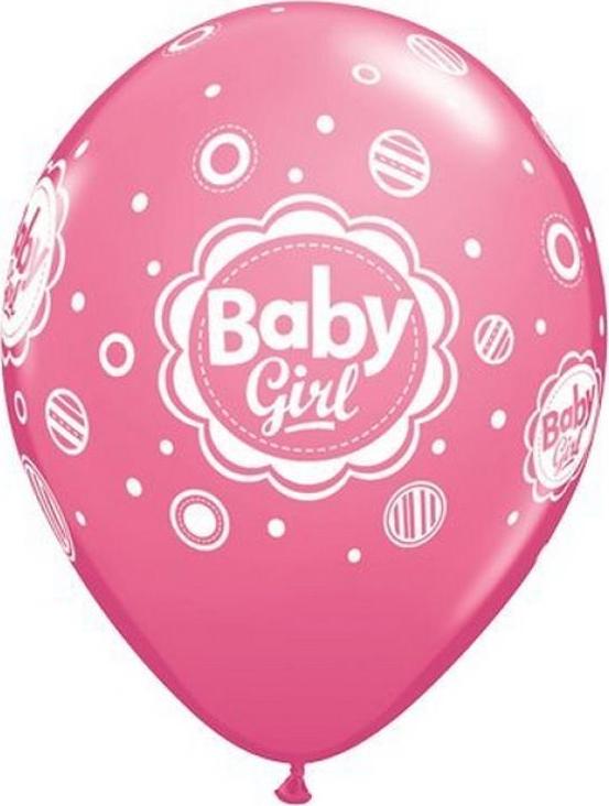 Qualatex Balónek QL 11" s potiskem "Baby Girl" (puntíky), mix: růžová, růžová, levandule / 6 ks.
