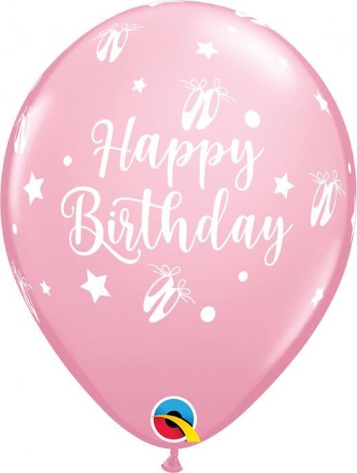 Qualatex Balónek QL 11" s potiskem "Happy Birthday - Ballerina Slippers", pastelově růžová / 6 ks.