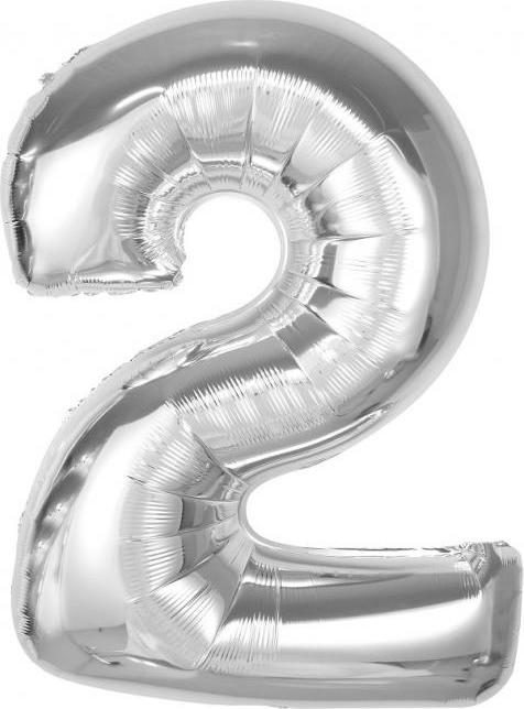Chytrý fóliový balónek, číslo 2, stříbrný, 92 cm