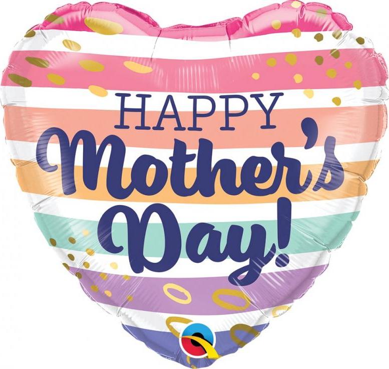 Qualatex Fóliový balónek 18" QL HRT "Happy Mother&#39;s Day" Boho pruhy