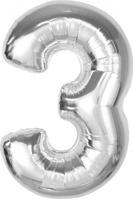 Chytrý fóliový balónek, číslo 3, stříbrný, 92 cm