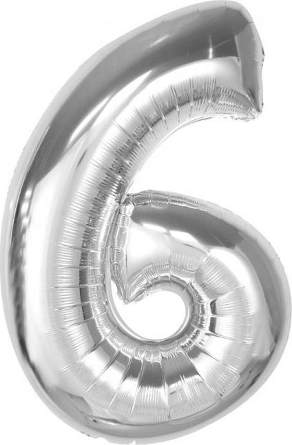 Chytrý fóliový balónek, číslo 6, stříbrný, 92 cm